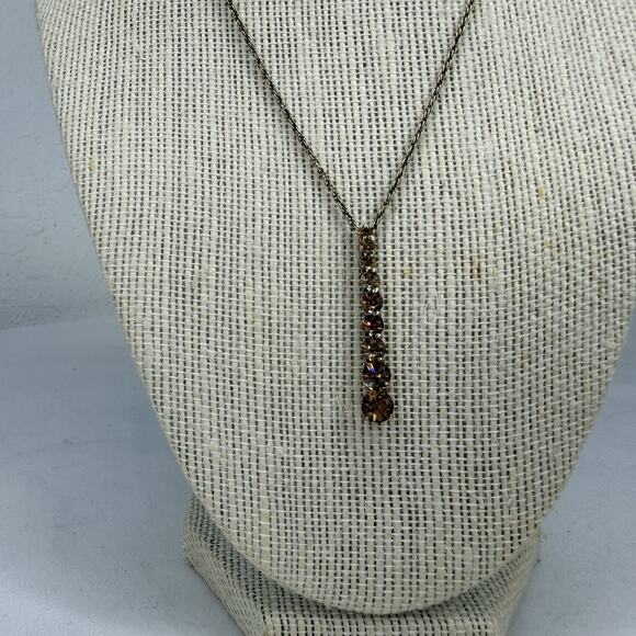 Vintage Monet Gold tone Twisted Chain With Graduated Rhinestone Pendant, Glam - Picture 3 of 8